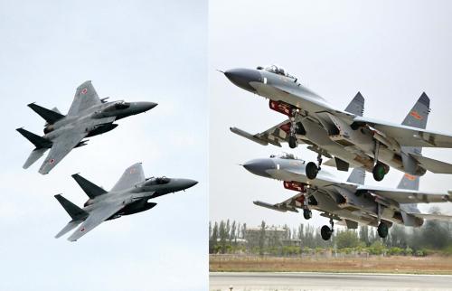 資料圖:29日,中國空軍查證了進入東海防空識別區(qū)的美日軍機,左圖為進入防空識別區(qū)的日本F-15戰(zhàn)機(資料圖),右圖為當(dāng)天起飛的中國殲-11飛機。