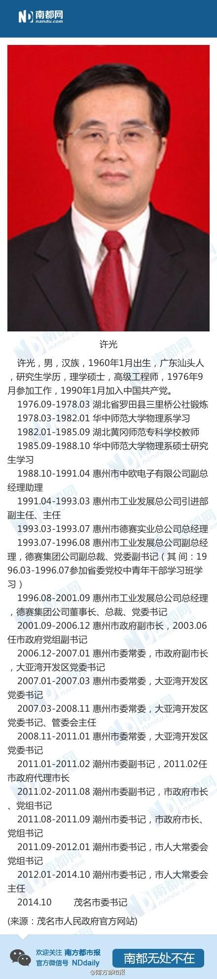許光任廣東茂名市委書記 前3任均已落馬