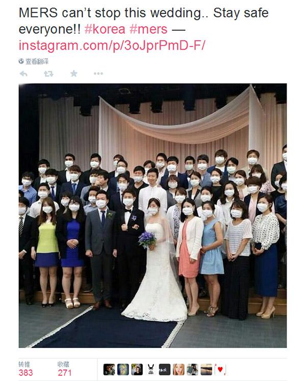 韓國一對新人惡搞MERS 婚禮合照全戴口罩